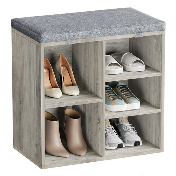Shininglove Entryway Cubby Shoe Storage Bench with Foam Padded Seat, Grey