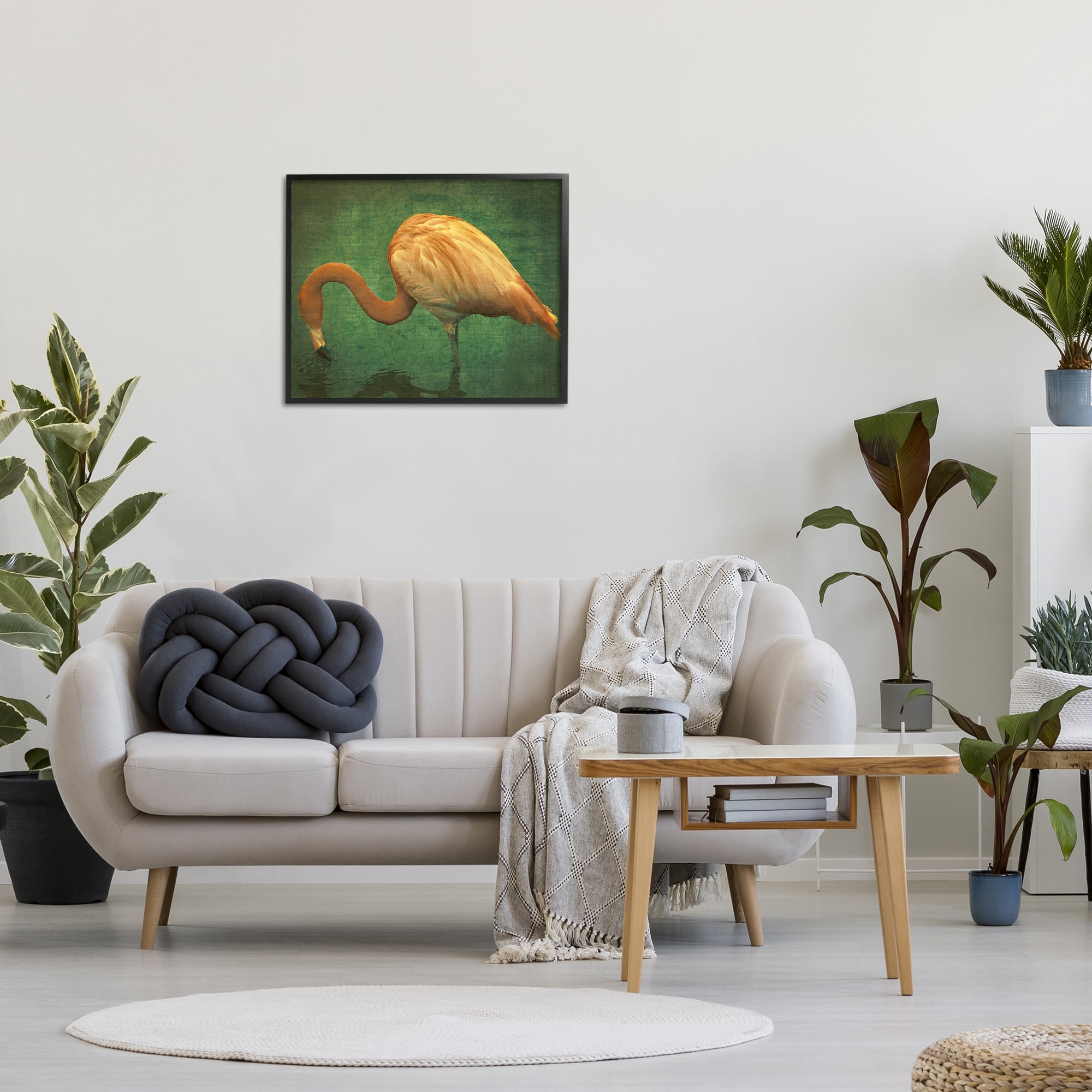Stupell Industries Dark Flamingo in Pond Animals & Insects Painting Black Framed Art Print Wall Art, 30 x 24