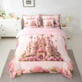 thumbnail image 2 of Cute Castle Bedding 7 Piece Princess Decor Bed in a Bag King Size Pink Rose Bedding Set with Comforter Nature Flowers Bed Set Teens Romantic Themed Sheet Set, 2 of 5