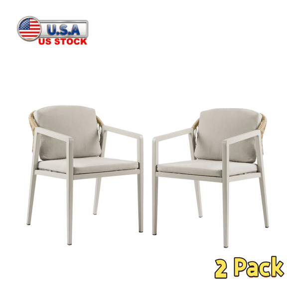 Tcbosik 2 Pack Dining Chairs, Indoor & Outdoor Rattan Armchair with Metal Frame, Accent Chair with Cushion for Backyard, Poolside, Garden, Gray