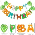 thumbnail image 2 of Pancarta de Feliz Cumpleaños de animales de Safari, banderín de aluminio, globos de animales para niños, decoración de fiesta temática de jungla, Safari, Zoo, juguete（1pc7, 2 of 5