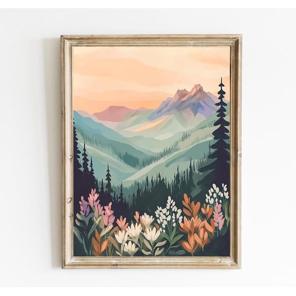 Sunrise Mountain Wildflower Landscape Wall Decor Poster Sunrise Mountain Modern Farmhouse Art Print Poster E333, Unframed Poster Size 8x12 F03.1.18l901