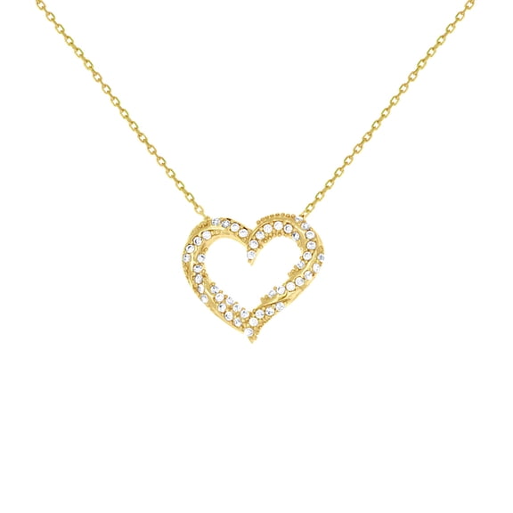 10k Yellow Gold Womens Cubic Zirconia Love Heart Charm Necklace 18 Inch 17.3x17.3mm Wide Pendant Necklace for Women