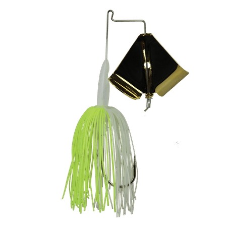 Tackle HD 1/2 Oz Worldwide Gold Buzzer Fishing Bait Buzz Bait With Mustad Ultra Point Fishing Hook and Pro Series Skirt Top Water Bass Fishing Lure for Freshwater White/Chart (Gold Blade)