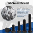 thumbnail image 4 of MroMax M8 Perno hexagonal M8-1,25 x 120 mm Pernos de cabeza hexagonal Acero al carbono Totalmente roscado Pernos hexagonales métricos Negro 5 piezas, 4 of 5