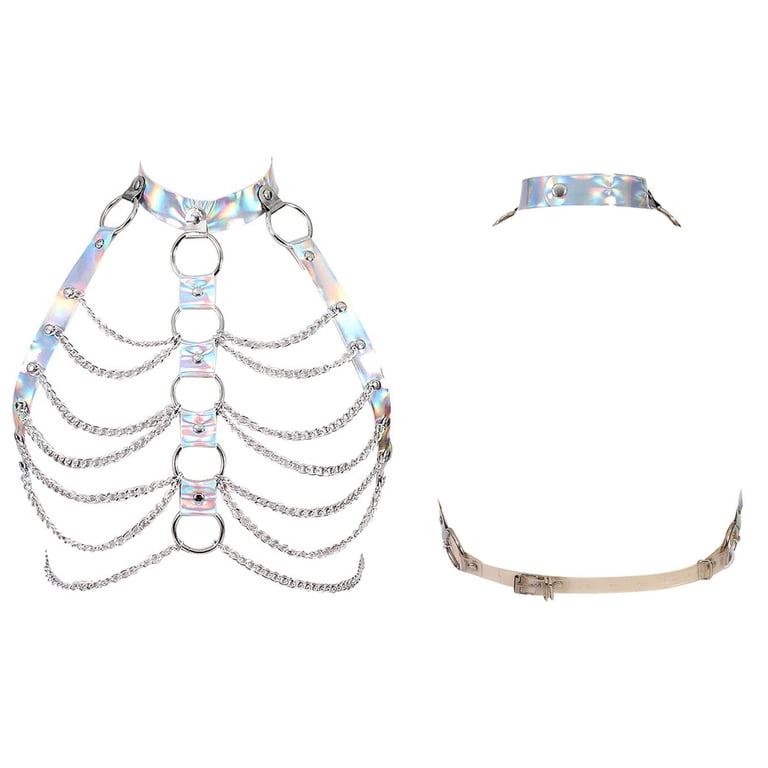ZPAQI Punk Body Chain Bra Necklace Goth Bra Chain Chest  display picture 2
