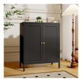 thumbnail image 2 of 2 Metal Door Accent Storage Cabinet for Bedroom, Living Room,Bedside, Office Room,Kitchen-Small Metal Locker Cabinet with 1 Adjustable Shelves-2-Tier (Stripe Door, Black), 2 of 5