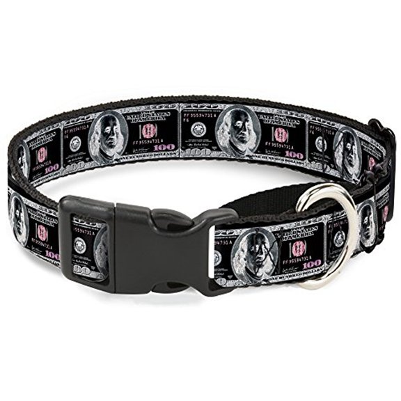 Buckle-Down 100 Dollar Bill X-Ray Black White Martingale Dog Collar