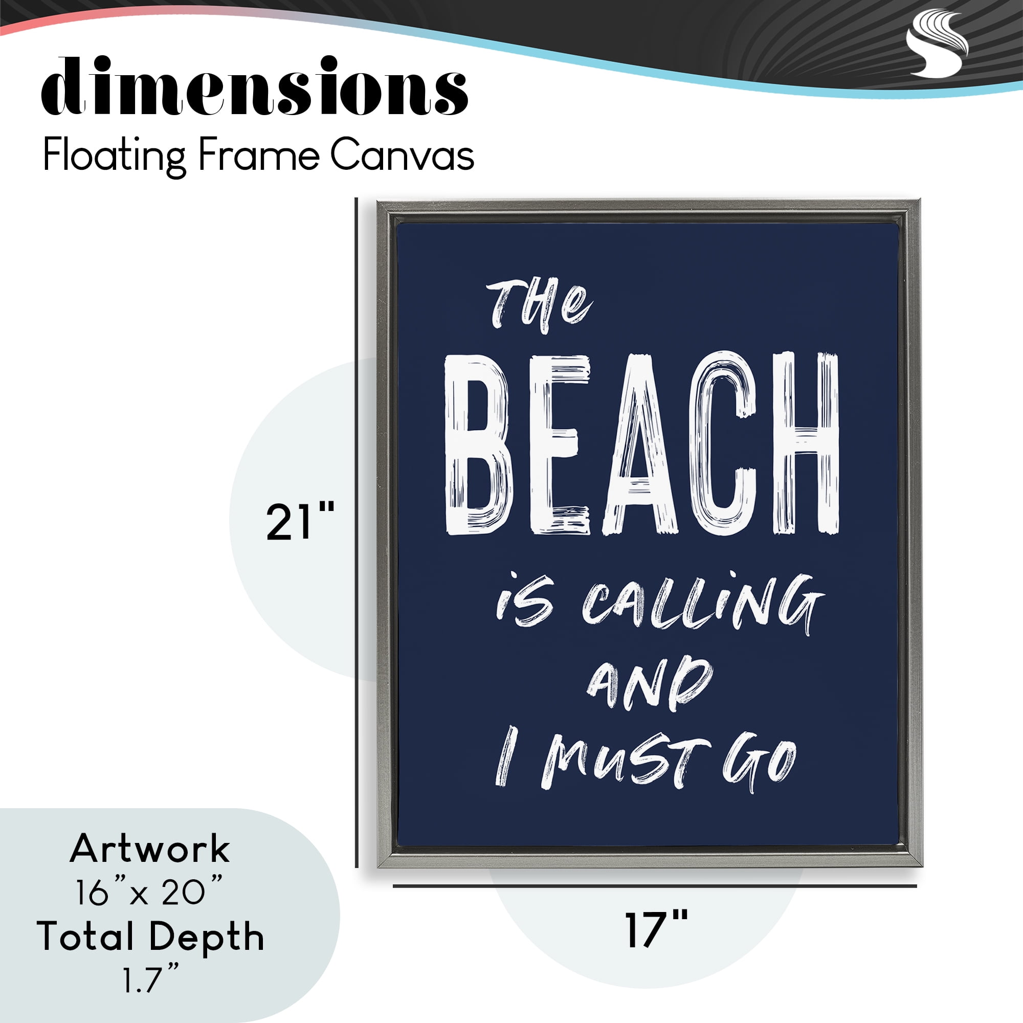 Beach Is Calling Summer Sentiment Gray Framed Floater Canvas Wall Art, design by Lettered and Lined