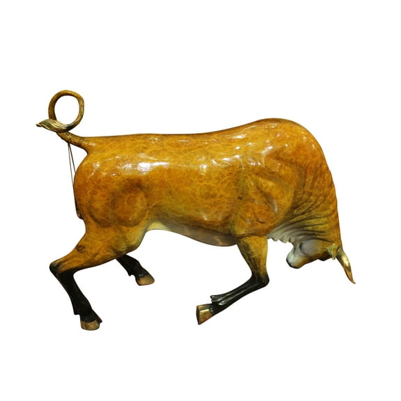 Nifao Bull Heads Down Small Bronze Statue – Home Decor Sculpture, 24"L x 6"W x 16"H