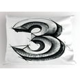 thumbnail image 1 of Number Pillow Sham Hand Drawn Style Sketchy Numeral Three Minimalist and Contemporary Style, Decorative Standard King Size Printed Pillowcase, 36 X 20 Inches, Grey Black and White, by Ambesonne, 1 of 2