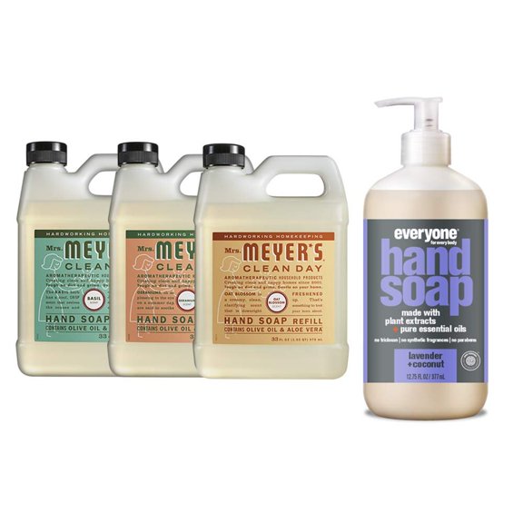 Liquid Hand Soap Refill, 1 Pack Basil, 1 Pack Geranium, 1 Pack Oat Blossom, 33 OZ each include 1, 12.75 OZ Bottle of Hand Soap Lavender   Coconut