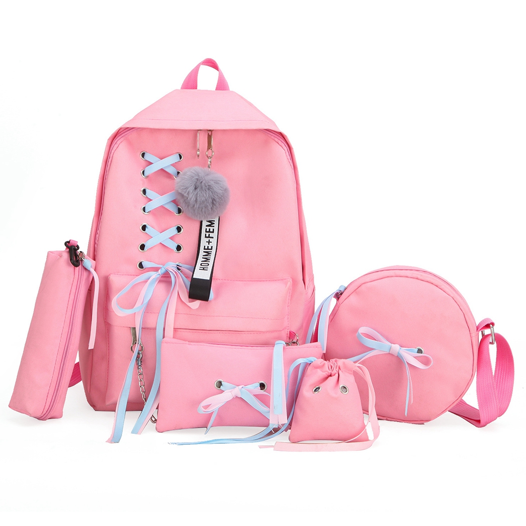 5PCS Backpack Set Fashion Book Bag with Shoulder Bag Clutch Bag and