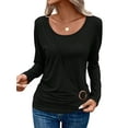 thumbnail image 3 of SLADYGLO Women Crew Neck Long Sleeve Buckle Pleat Waist Top, 3 of 7