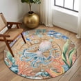 thumbnail image 2 of Large Round Rug 8Ft Washable Non-Slip, Octopus Coastal Circle Area Rugs for Living Room Bedroom, Summer Nautical Starfish Coral Brown Anchor Indoor Floor Mats Carpet Runner for Home Decor, 2 of 8