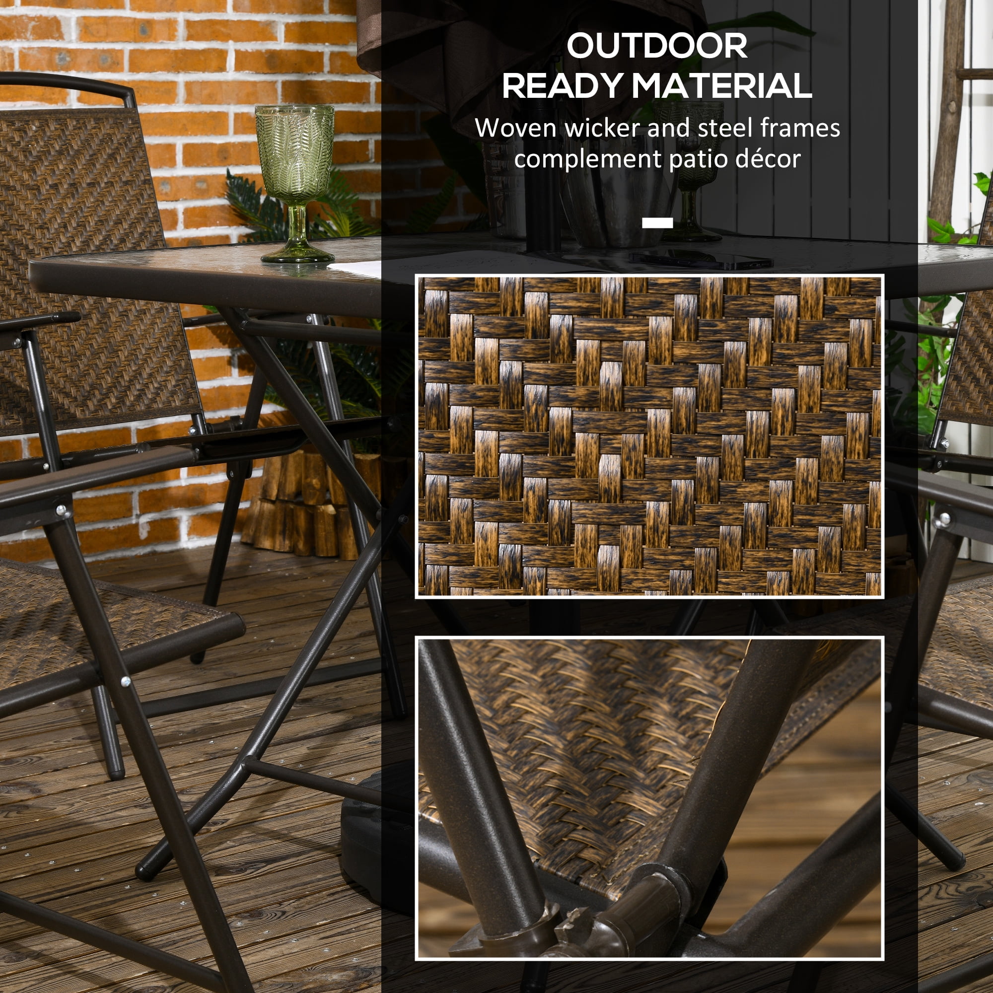 5-Piece Outdoor Patio Dining Set,Wicker Furniture Dining Set with Umbrella Hole,Foldable Outdoor Table and Chairs for Patio, Lawn, Garden,Brown