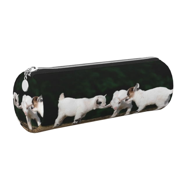 Disketp Cute Goat Baby Estuche Organizador de Lápices de Cuero, Estuche de Oficina con Cremallera para Bolígrafo y Lápiz