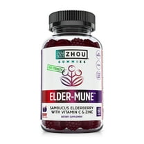 Zhou Elder-Mune Sambucus Elderberry Gummies | Antioxidant Flavonoids, Immune Support, Zinc & Vitamin C Supplement | 30 Servings, 60 Gummies