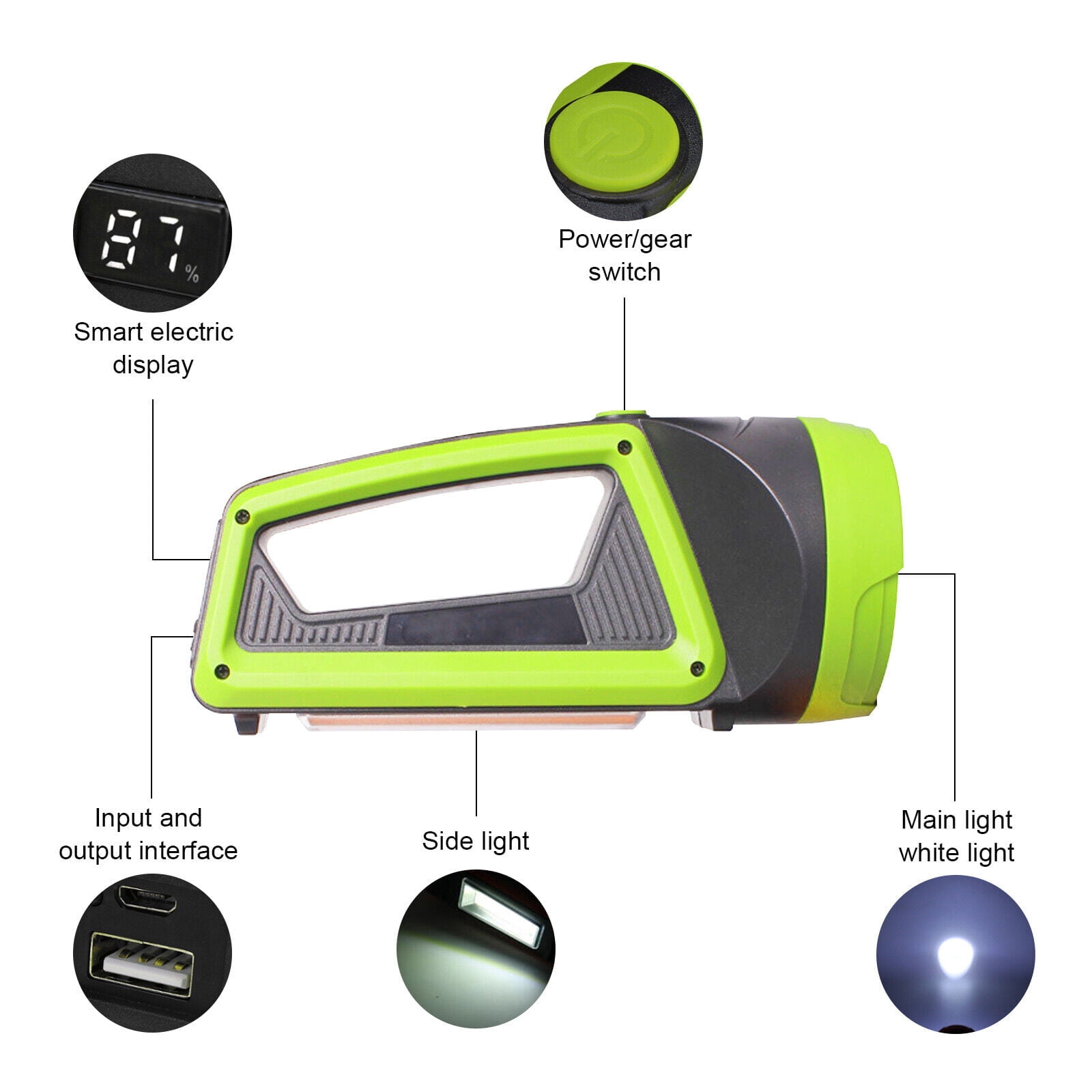 100000LM Super Bright Spotlight, LED Flashlight Rechargeable Hand Flashlight, Portable Handheld Searchlight, Waterproof Outdoor Torch Light for Security, Camping, Hunting, Hiking, Green