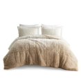 thumbnail image 4 of Comforter Long Faux Fur Comforter Set, Quilted Box Design Shaggy Duvet, Queen Size Cover Cozy Bedding Set with 2 Shams, Gradient Natural 3 Piece, 90x90, 4 of 8