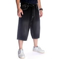 thumbnail image 5 of Ruiatoo Baggy Jeans Shorts for Men Denim Hip Hop Loose Fashion Skateboard Pants Black (024-1,Size 40), 5 of 5