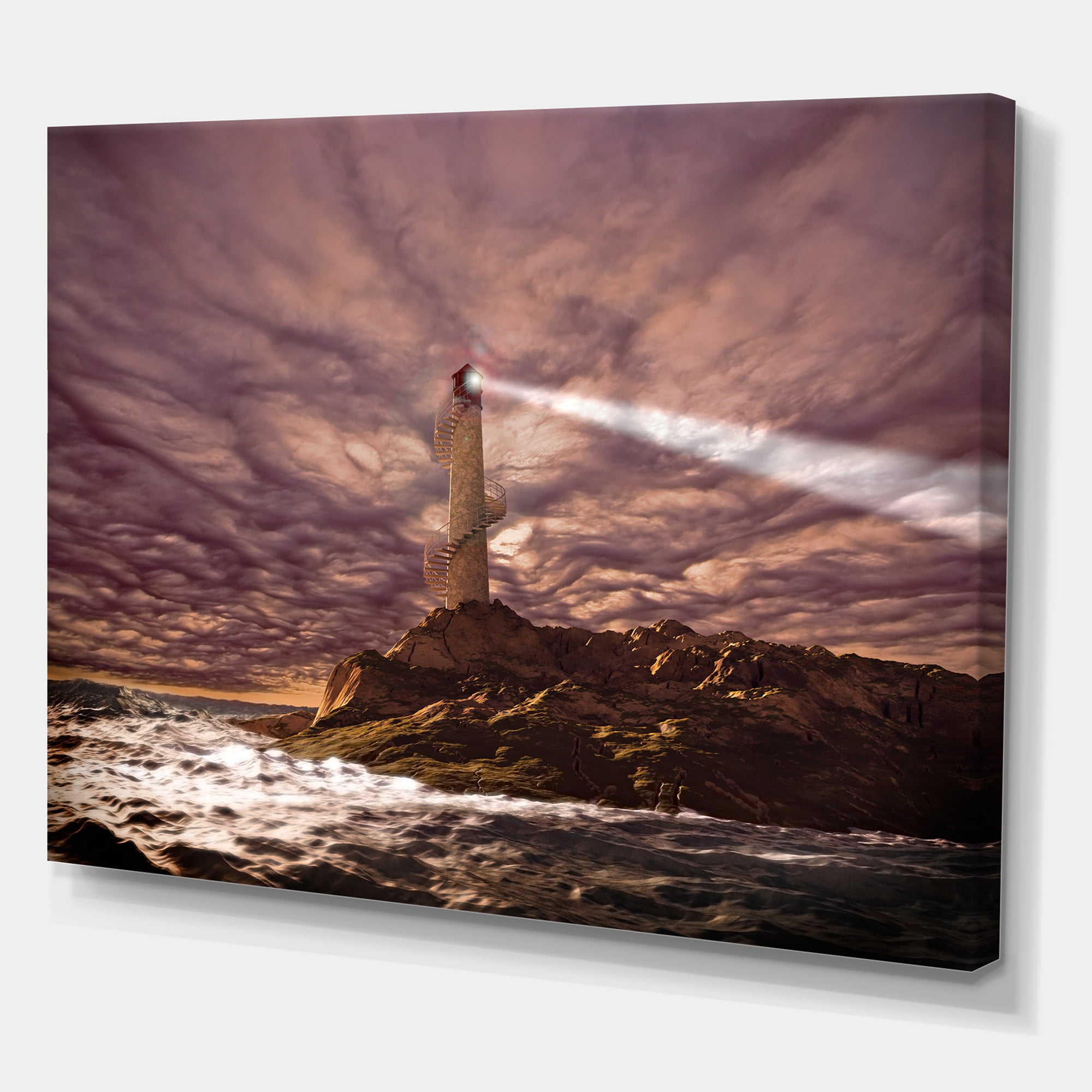 Designart ' Lighthouse Shining Light During Stormy Clouds Night I ' Nautical & Coastal Canvas Wall Art Print