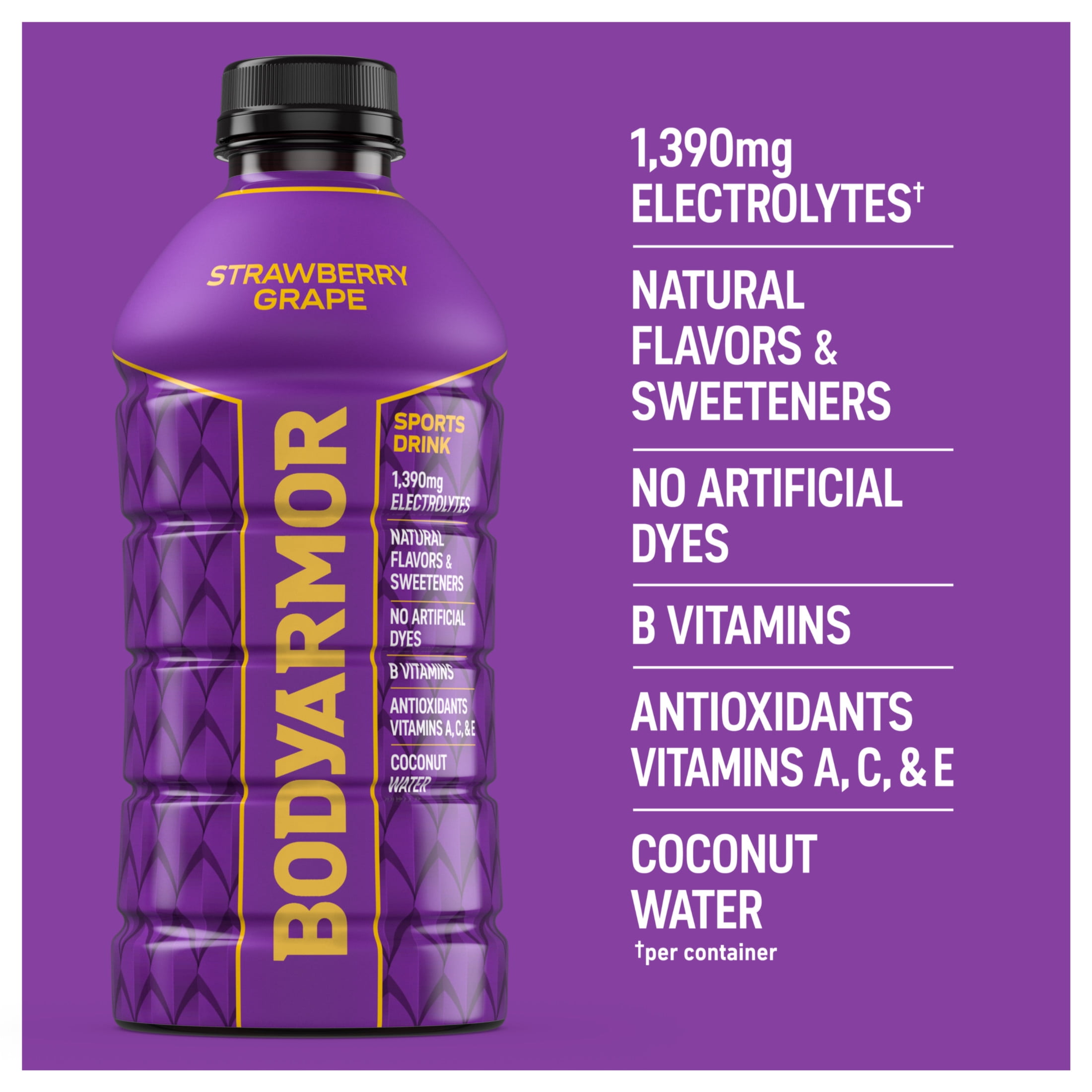 (3 pack) BODYARMOR Strawberry Grape Electrolyte Sports Drink Bottle, 28 fl oz