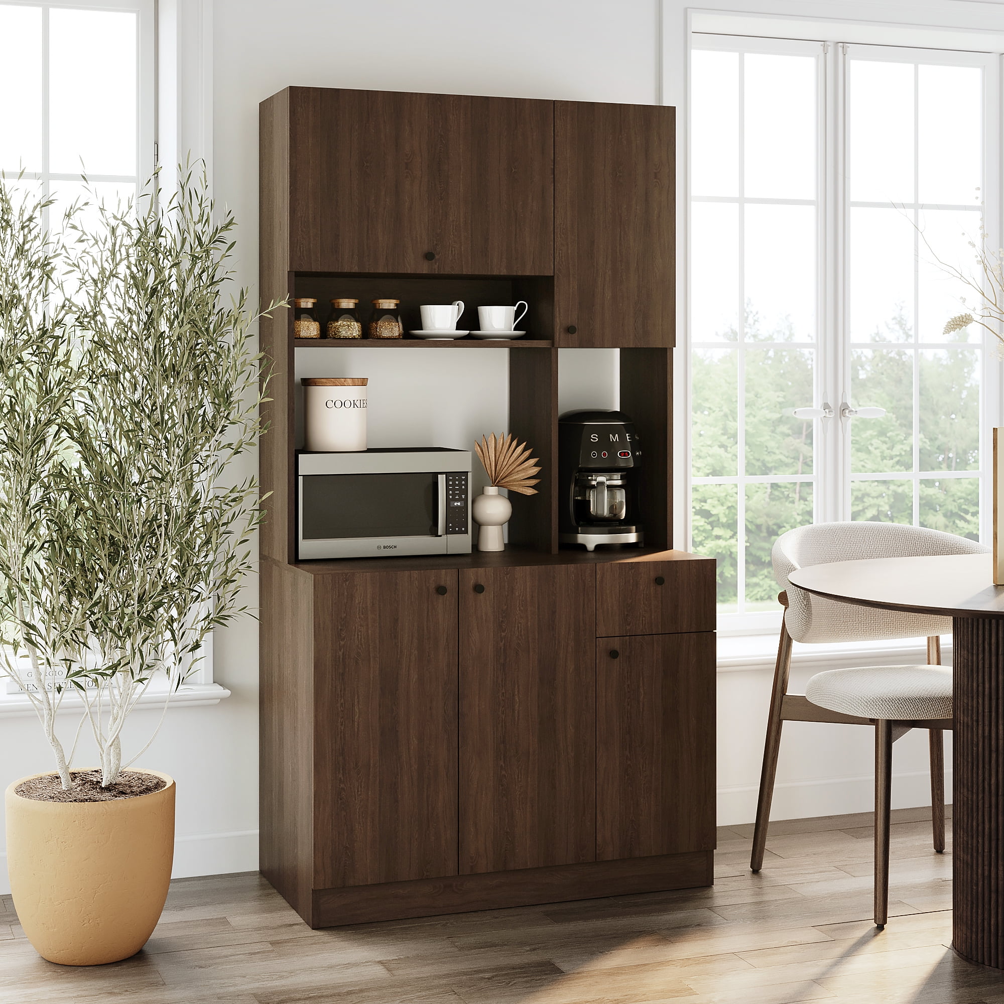 Living Skog Pantry Kitchen Microwave Storage Brown H 71'' x W