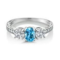 thumbnail image 2 of Gem Stone King 10K White Gold Swiss Blue Topaz and Lab Grown Diamond Engagement Ring for Women | 2.12 Cttw | Oval 7X5MM | Gemstone November Birthstone | Size 6, 2 of 5