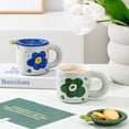 thumbnail image 2 of Toystoory Taza de cerámica con tapa para café y agua, bonitas tazas con diseño de flores, recipiente para desayuno, asa para taza, suministros Juegos de servir café y té Verde, 2 of 6