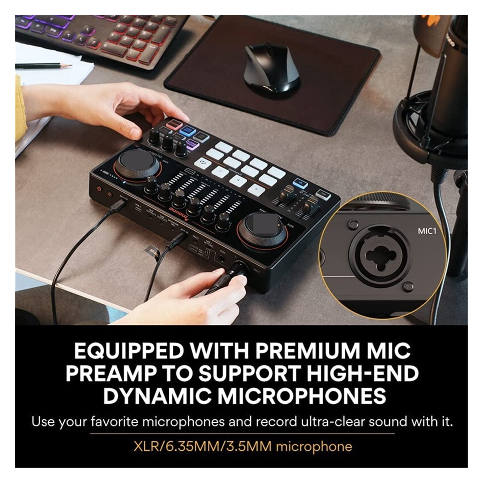 Audio Interface Podcast Equipment Studio Sound Card With XLR Condenser Microphone For Recording Streaming DJ ,Easy to Operate