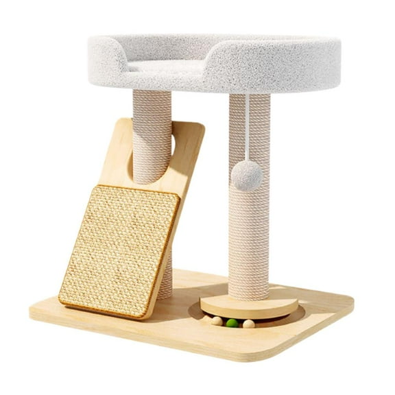20in Cat Tree, Wooden Cat Tower Bed with Cat Scratching Post and Independent Scratching Pad, Cat Rolling Ball and Hanging Ball Toy