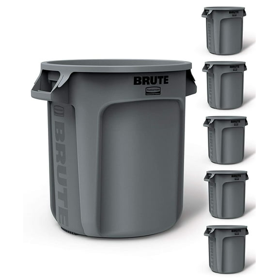 g Heavy-Duty Round Trash/Garbage Can, 10-Gallon, Gray, Outdoor Waste Container for Landscapers/Construction/Restaurants/Back of House/Offices/Warehouses, Pack of 6，Trash can