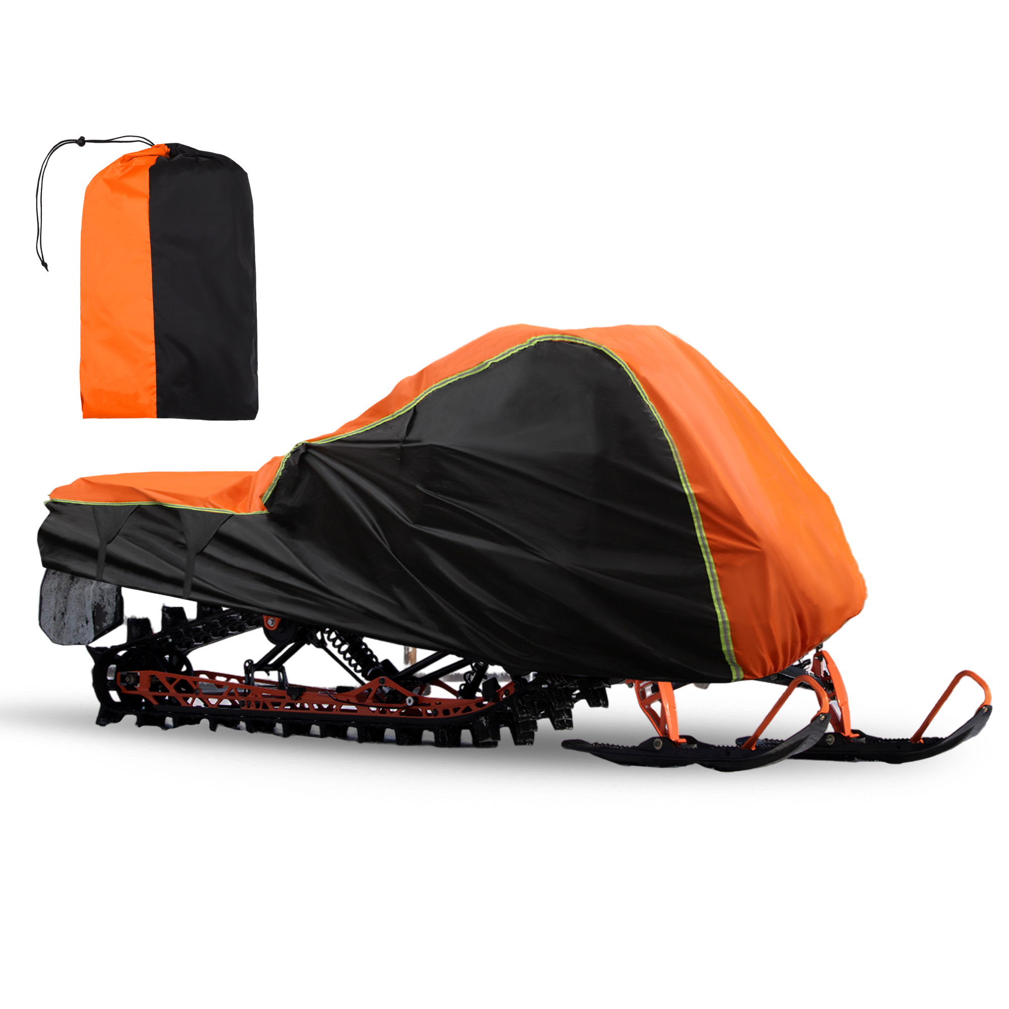 X AUTOHAUX Waterproof Snowmobile Cover – 190T Polyester, Black/Orange, Universal Fit For Polaris/Ski Doo/Yamaha