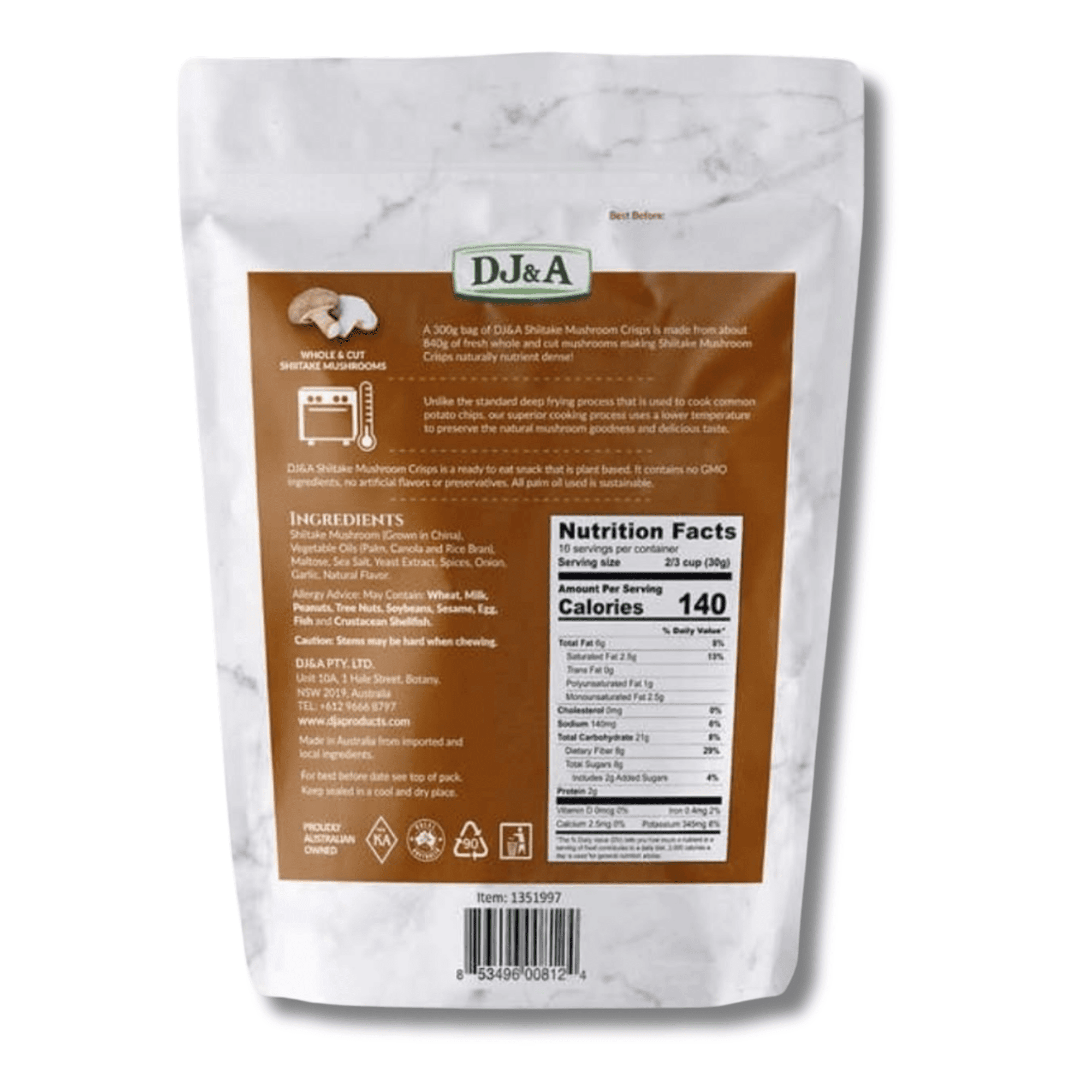 DJ&A Shiitake Mushroom Crisps, Lightly Cooked & Seasoned, 10.58 oz, 3-Pack, Plant-Based Snack