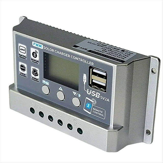 Controlador de Carga Solar PWM con Wifi y Bluetooth, 60 A, 12 V/24 V, Descargador Automático de Carga USB Dual, Regulador de Panel Solar con Pantalla LCD.
