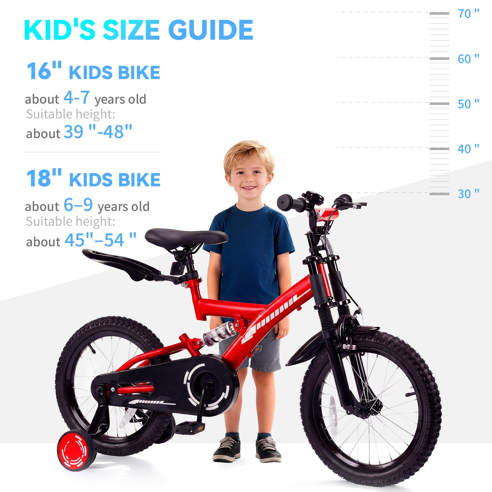 SUGIFT 18 Inch Kids Bike for Boys Girls Ages 6-9, Training Wheels, Handbrake and Bell, Red