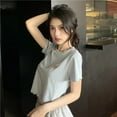 thumbnail image 3 of 2022 Cropped Navel Shirt Ruffle Top Blouses Strawberry Embroidery Shirts Short Sleeve Slim fit Tees Street Women Clothing, 3 of 6