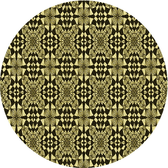 Ahgly Company Tapis Rond Lavable en Machine Intérieur Transitionnel Or Métallique, 4 Pieds Rond