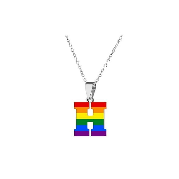 PAURO Initial Necklaces for Women Men Stainless Steel Capital Letter Pendant Lgbt Rainbow Pride Choker Alphabet H