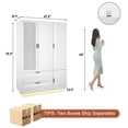 thumbnail image 2 of ANPOO Mid-Century Modern Concave-Convex Bedroom Armoire, 3 Door Freestanding Wardrobe Closet with Mirrors, LED Lights, 70.3" Tall Wooden Storage Cabinet with Drawers & Shelves, White, 2 of 9