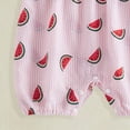 thumbnail image 5 of CAICJ98 Newborn Girl Strawberry Romper Infant Baby Summer Outfit Cherry Watermelon Print Ruffle Sleeve Seersucker Stripe Jumpsuit (Pink,0-3 Months), 5 of 6