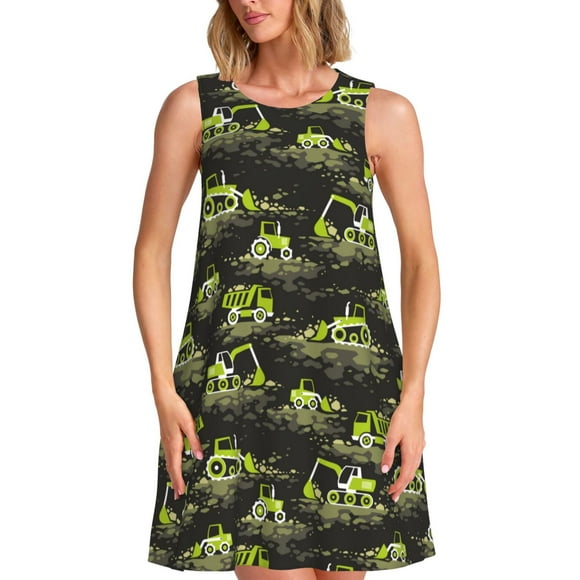 Saiise Light Green Excavator Pattern Summer Dresses for Women Beac Sleeveless Vintage Floral Flowy Pocket Tshirt Tank Sundresses