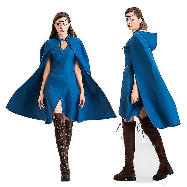 Disfraz de Madre de Dragones, disfraz de Daenerys Targaryen, vestidos azules, capa, conjunto completo, disfraz de Carnaval de Halloween para mujer-A