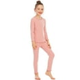 thumbnail image 5 of Kids Thermal Underwear Set Soft Cotton Girls' Top and Long Pants Winter Base Layer Top & Bottom, Solid Color with Flower Brim, 5 of 6