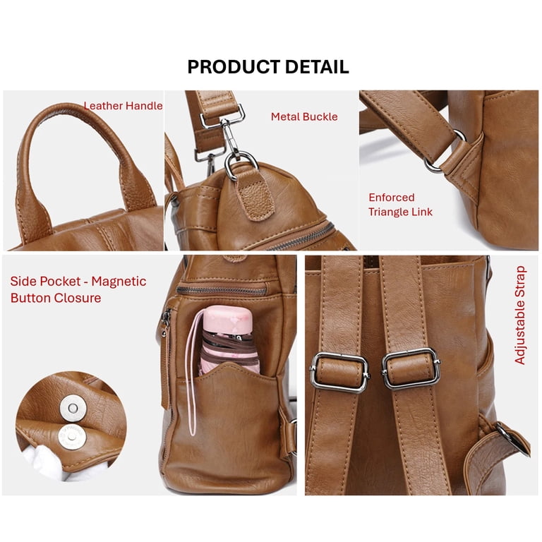 Genuine Leather Top Handle Backpack Purse Shoulder Bag Handbag Rucksack Fioretta Italian Genuine Leather Top Handle Backpack Handbag  main image 4