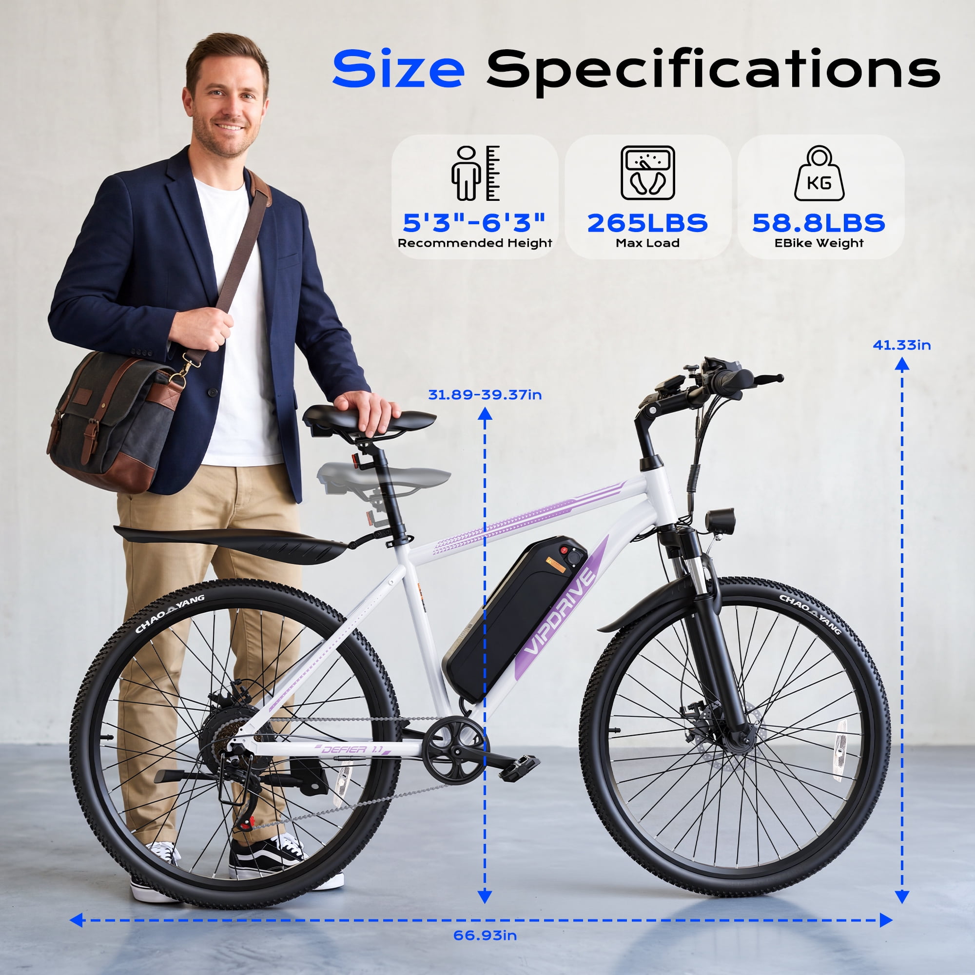 VIPDRIVE Electric Bike for Adults 26", 750W Peak Ebike, 48V 7.8AH Removable Battery，Up to 40 Miles 20MPH Electric Mountain Bike，Front Fork Suspension，7-Speed Shimano Gears，UL2849