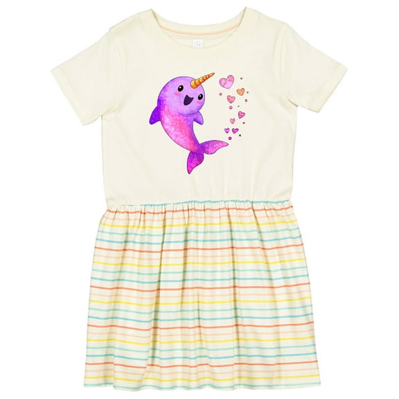 Inktastic Valentine's Day Cute Pink Narwhal with Hearts Girls Toddler Dress