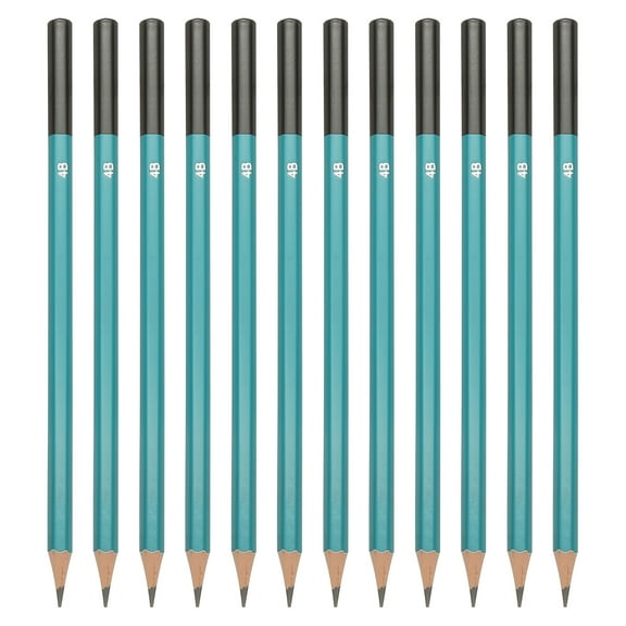 Uxcell 4B Drawing Pencils for Sketching, 12PCS Sketch Pencils for Drawing Art Pencils Graphite Wood Pre-sharpened for Drawing Sketching Artist, Hexagonal, Black Refill, Green/Black Pole