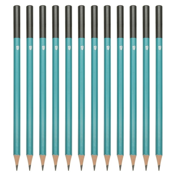 Uxcell 4B Drawing Pencils for Sketching, 12PCS Sketch Pencils for Drawing Art Pencils Graphite Wood Pre-sharpened for Drawing Sketching Artist, Hexagonal, Black Refill, Green/Black Pole